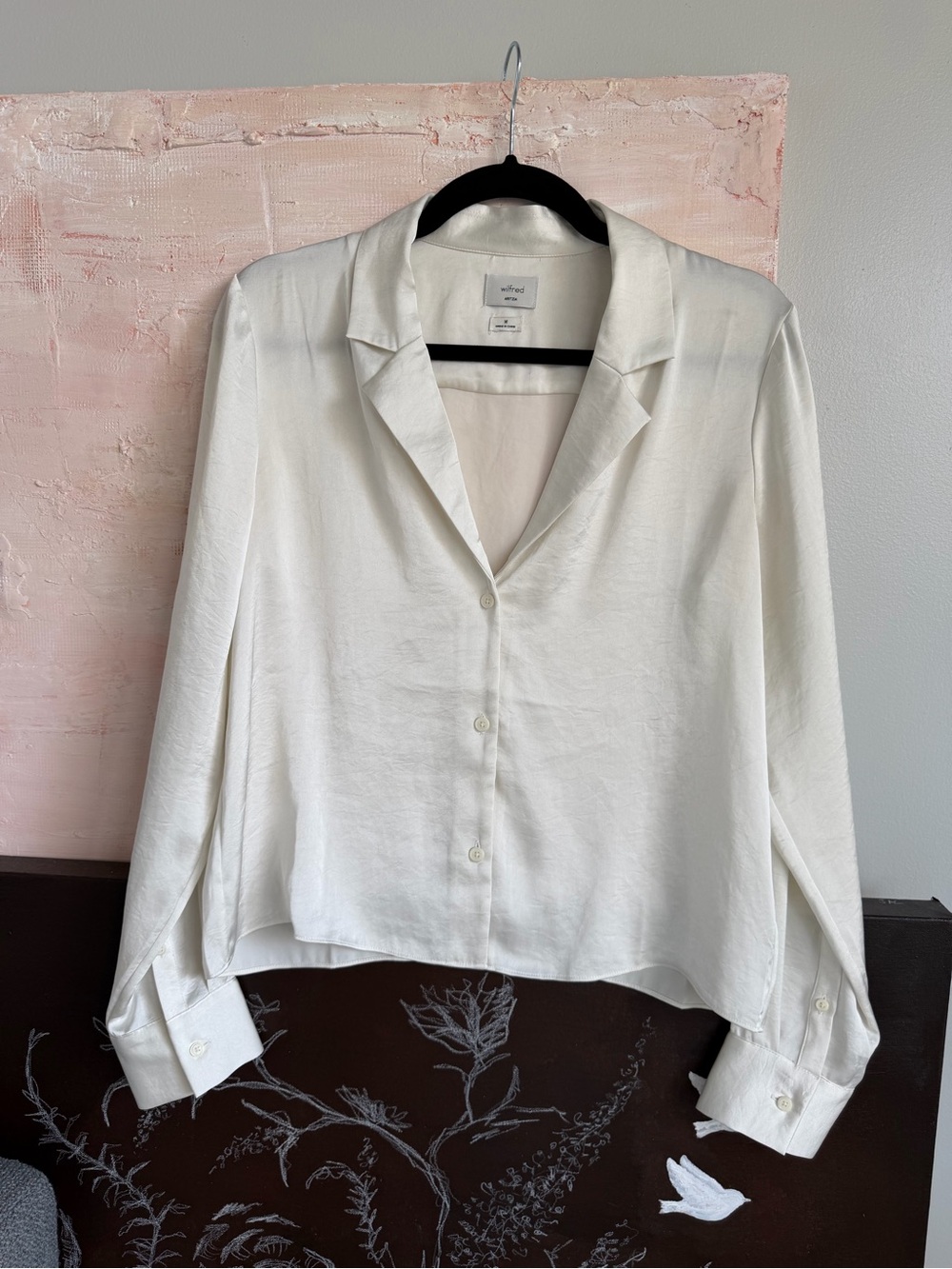 Aritzia Ivory Satin-Look Button Down Shirt